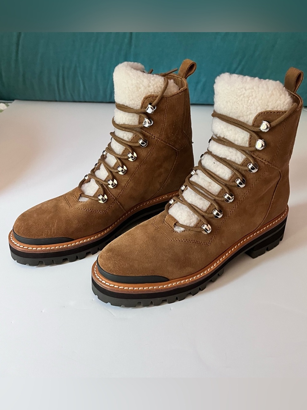 Marc Fisher LTD Izzie Genuine Shearling Suede Lug Boots 6.5